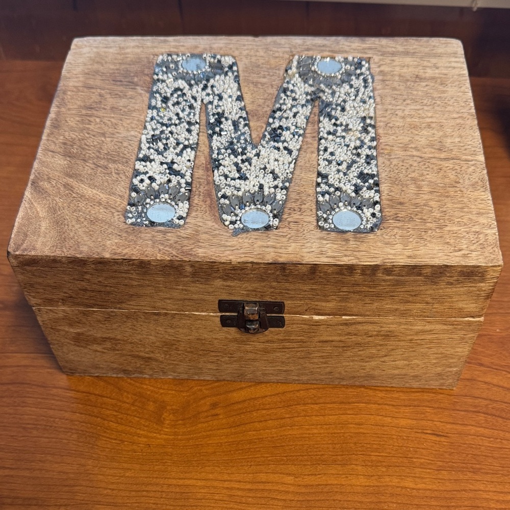 Wooden Accessory Box with Decorative M